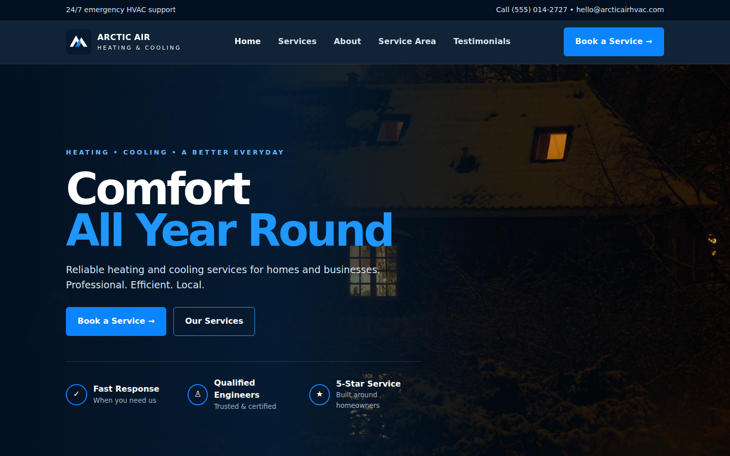 Arctic Air Heating & Cooling concept website homepage